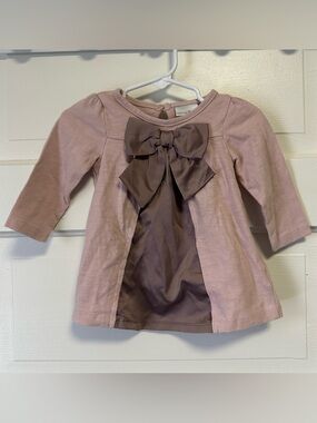 Maggie & Zoe Dusty Pink and Brown Bow Front Dress Size 6-9 month